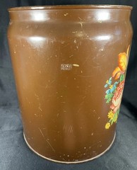 VTG Hand Painted CANCO Toleware Metal Trashcan / Can Floral Roses Brown 13”
