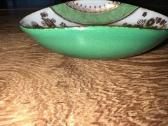 Vintage Austrian Hand-painted Enameled Metal Trinket Dish Signed 3.25” X 2.75”P1