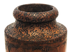 Large Art Nouveau Pokerwork Vase, 30 cm, Gumleaves