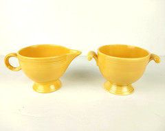 Vintage Fiesta HL Made in USA Yellow Open Sugar Bowl & Creamer 1938-1969
