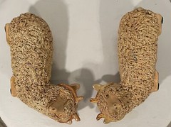 Vintage Spaghetti Pottery Lamb Ram Sculpture Figurine Poland Signed SET of 2