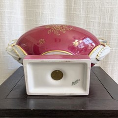 French Limoges Hand Painted Porcelain Pedestal Compote Bowl Red Floral Gilt