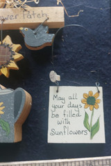 Hand Painted Wooden Primitive Country Folk Art sunflowers watering can garden