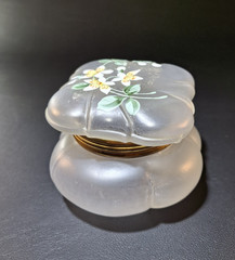 Antique Handpainted Glass Frosted Translucent Art Nouveau Lady Box Flower