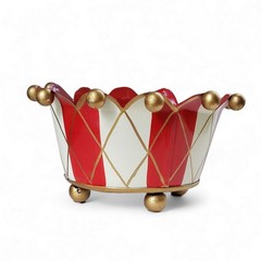 Hollywood Regency Red Tole Cachepot Bowl Gold Crown Centerpiece MCM