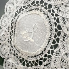 Antique Delicate Handmade White Lace “S” In A Gold Frame Ready to Hang, 10×10”