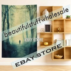 Ghostly Forest Walk Tapestry forest fog gothic lonely 39X59 in