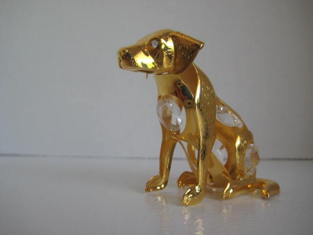 KG & Co. Gold Plated Yellow Lab Dog Swarvoski Crystals 3 in.