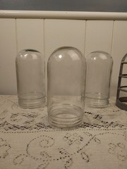 3 Vtg Cast Aluminum Light Bulb Cage & Glass Insert Lamp Industrial MCM