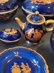 Limoges Castel French Porcelain Blue & gold Collection 10 Piece Set Miniature
