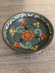 Vintage Norwegian Rosemaling Hand Painted Wood Bowl Folk Art 7.5” Floral Signed