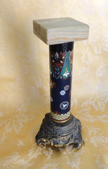Pair of Antique Japanese Cloisonne Columns W/ Gilt Bases & Onyx Top Meiji c.1900