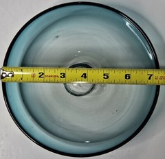 Vintage 1960’s Unbranded Aqua Blue Glass Raised Center Handmade 7.25″ Round Bowl