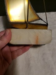 John Demott Signed Single Sail Brass Sailboat Mounted Onyx Stone w/ Seagull VTG