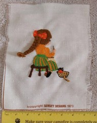 Vtg 1973 Sunset Design Jiffy Stitchery “Sewin” #703 Completed Unframed