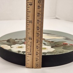 2 VTG Hand Painted Round Wood Lid Dogwood Berries Chickadee Bird Farmhouse Decor
