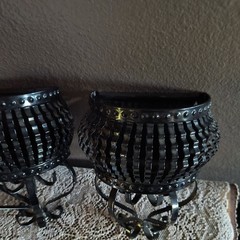 Vintage Home Interiors HOMCO Black Metal Wall Planter Set Of 2 Cottagecore Cute
