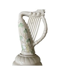 Vintage Belleek 6” Celtic Harp Made in Ireland w/ Shamrocks Collectible Figurine