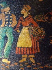 Antique 1800s Tin Metal Toleware Hand Painted Tray Courtship Man Woman Folk Art