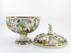 Capodimonte Footed Candy Dish with Lid Featuring Cherub Finial