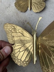 Pair of Vintage Gold Tone Metal Butterflies Butterfly Wall Decorations NL