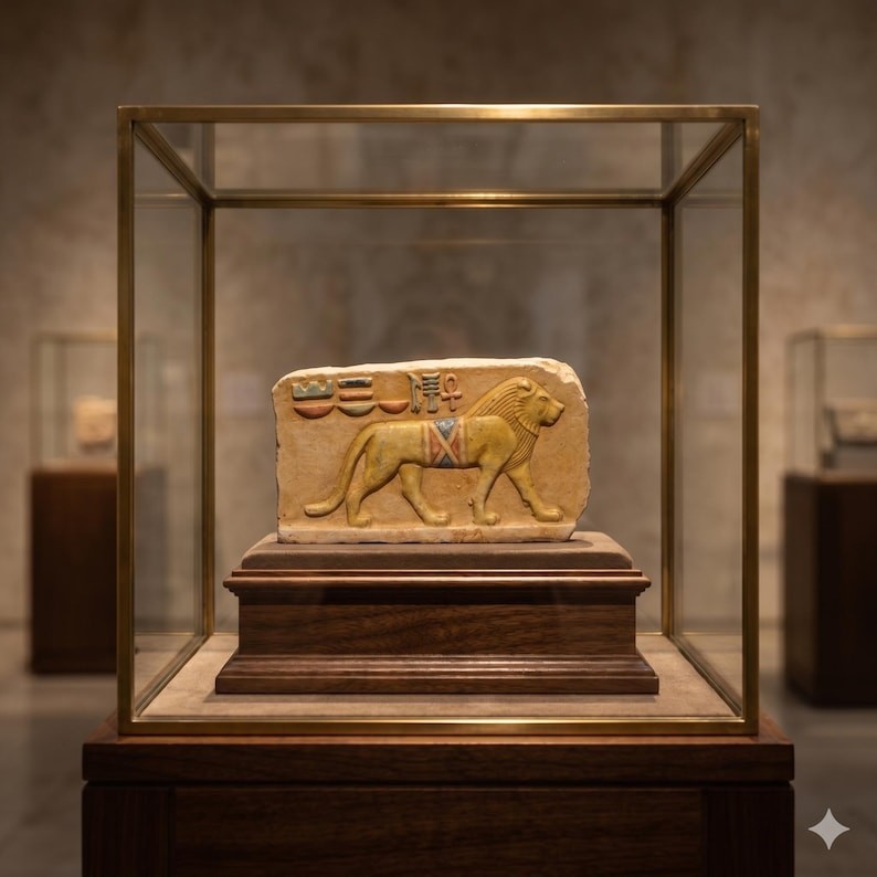 Ancient Egyptian Antiques Lion Relief Emblem of Royal Strength