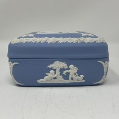 Wedgwood Jasperware Blue Square Lidded Trinket Box – 4” x 4” – Homer