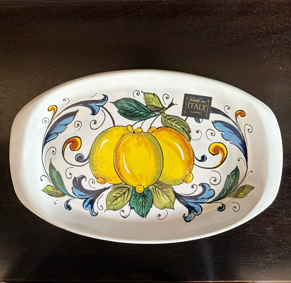 Nova Deruta Limone Medium Serving Appetizer Plate Tray 11.5”x7.25” Italian NWT