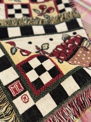Mary Engelbreit Bowl Of Cherries Checked 1990’s Throw Blanket 66″ x 42″ Cotton