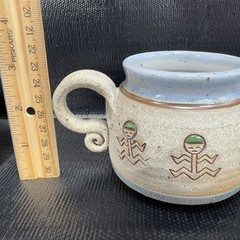 2000 Hand Made Stoneware Coffee Mug Cup Artist Signed RAB Hand Carved Vintage