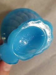 Vtg Blue Slag Glass Akro Agate NYC Vogue Merc Co. Toothpick Holder Cornucopia