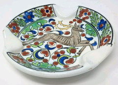Vintage Ikaros Icaros Greek Pottery Ashtray Trinket Dish Stag Deer Greece 4.5″