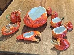 ANTIQUE ROYAL BAYREUTH BAVARIA PORCELAIN LOBSTER 8 PIECE SET