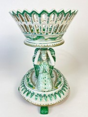 United Wilson Green porcelain double angels footed compote.