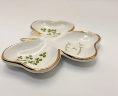 Arklow Shamrock Three Leaf Trinket Dish Tray Gold Trim Made in Ireland