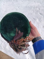 Antique Edwardian Green Velvet With Peacock Feathers Women’s Hat