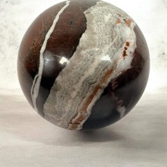 Large Zebra Jasper Sphere, Iron Red Banded Stone Orb.