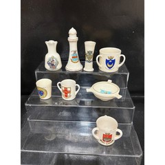 Vintage British Heraldic Crest China Miniature Souvenir 8pc Skegness Portsmouth