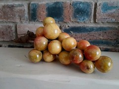 Vintage Italian Alabaster Stone Grape On Wood Stem Handpainted Display Collector