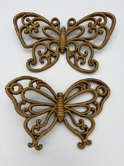 Vintage HOMCO Gold Tone Butterfly Wall Plaques Pair 7537 MCM Wall Art Decor