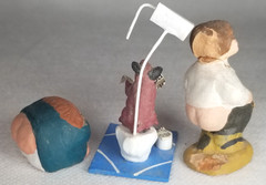 Lot of 3 Whimsical Polychrome Pottery Caganers two Signed made in Spain