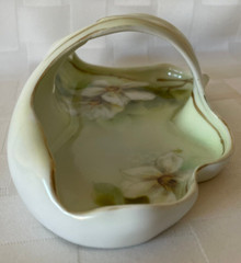 Antique EDWARDIAN R.S. Germany Handled Pastel Green Bon Bon Dish WHITE CLEMATIS