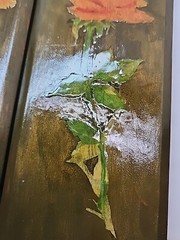 2x Floral Roses Handmade Wooden Lacquer Wall Art Plaques Wall Decor 70s 80s Vtg