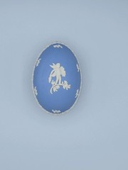 Wedgewood Blue Jasperware Egg Trinket Box Cherub With Floral Garland