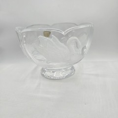Vintage French Teleflora 24% Lead Crystal Frosted Swan Footed Candy Bowl