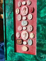 19th Century Italian Grand Tour Intaglio Collection With Painted Faux Malachite