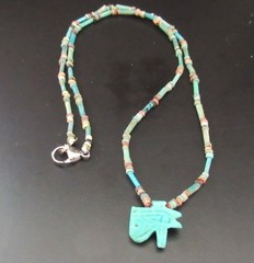 NILE Ancient Egyptian Eye of Horus Amulet Mummy Bead Necklace ca 600 BC