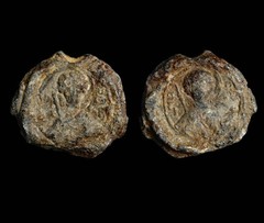 Byzantine Lead Seal Christ Pantokrator & Archangel Michael Holy Land Find 19mm