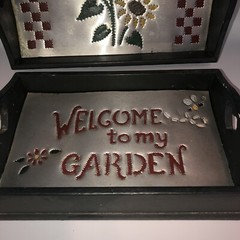 Adorable Vintage Wood And 10 Trays With Hearts Sunflowers Welcome Garden
