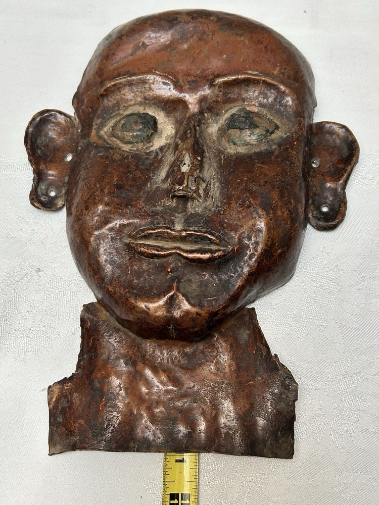 Vintage Hand Hammered Copper Face Mask Wall Art Jamaica 1967 Folk Art